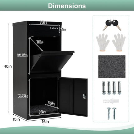 Large Galvanized Package Delivery Box for Outside with Anti-Theft Design-Black - Black - Sheds & Outdoor Storage