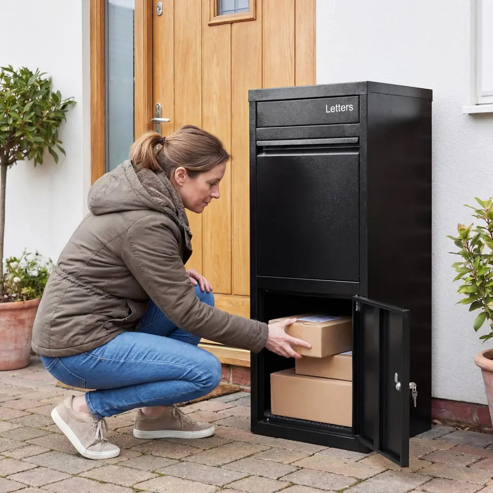 Large Galvanized Package Delivery Box for Outside with Anti-Theft Design-Black - Black - Sheds & Outdoor Storage