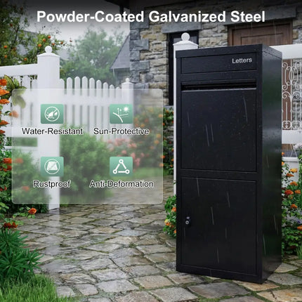 Large Galvanized Package Delivery Box for Outside with Anti-Theft Design-Black - Black - Sheds & Outdoor Storage
