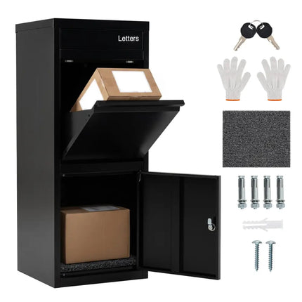 Large Galvanized Package Delivery Box for Outside with Anti-Theft Design-Black - Black - Sheds & Outdoor Storage