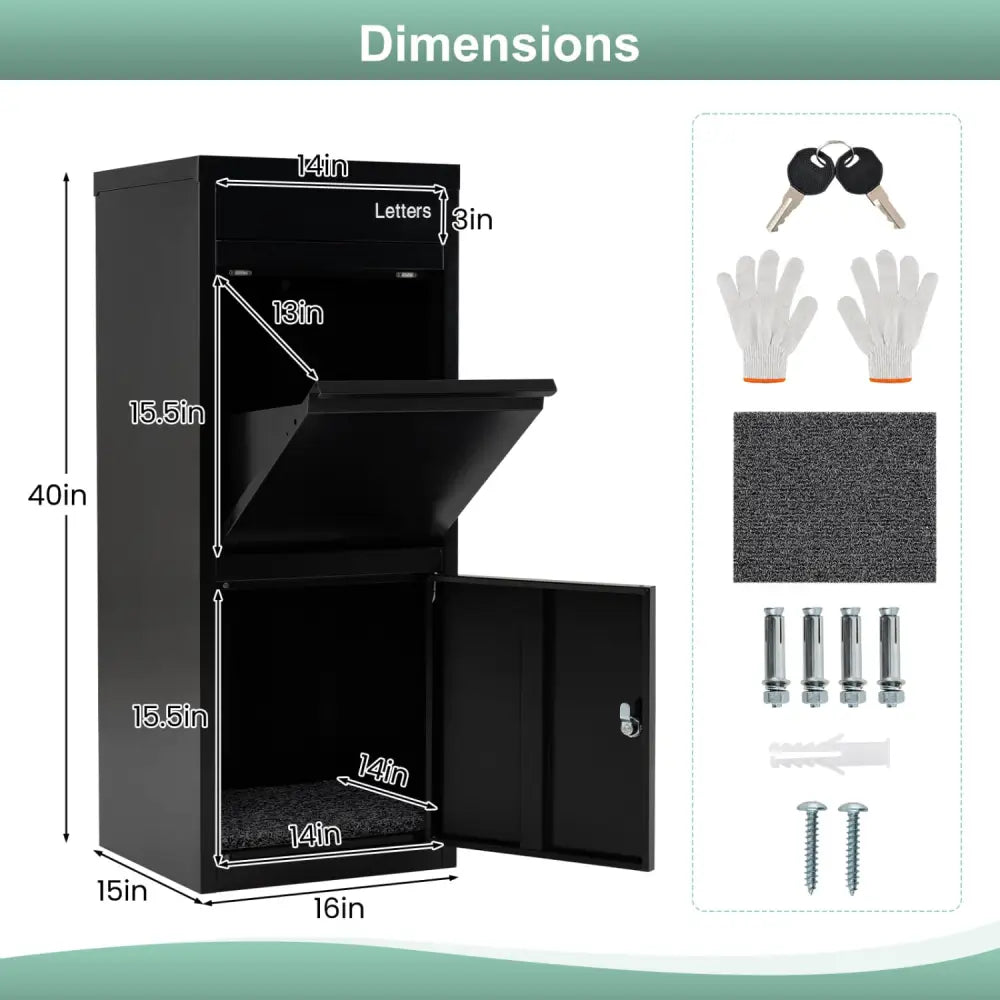Large Galvanized Package Delivery Box for Outside with Anti-Theft Design-Black - Black - Sheds & Outdoor Storage