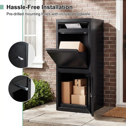 Large Galvanized Package Delivery Box for Outside with Anti-Theft Design-Black - Black - Sheds & Outdoor Storage