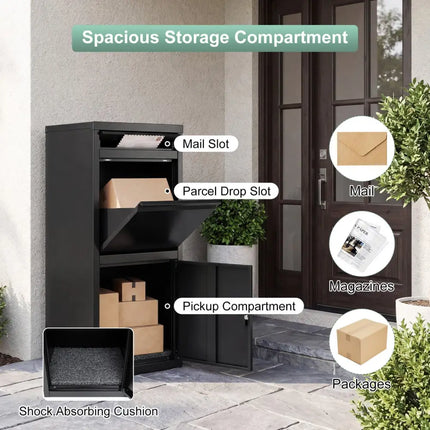 Large Galvanized Package Delivery Box for Outside with Anti-Theft Design-Black - Black - Sheds & Outdoor Storage