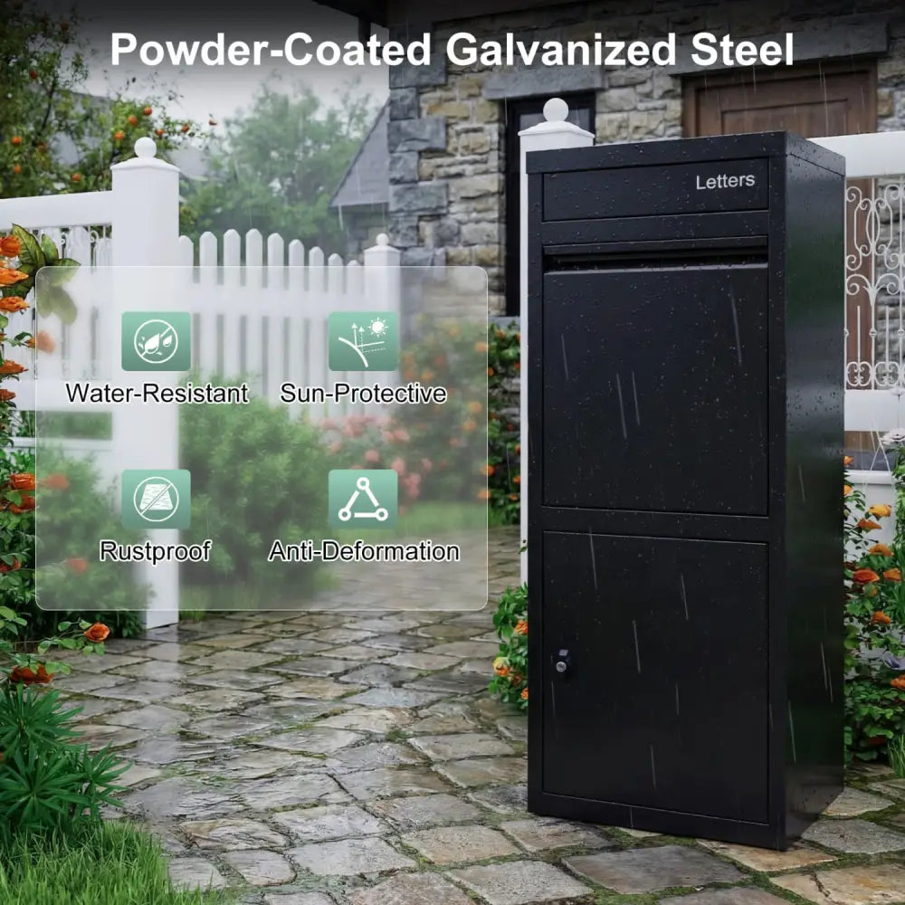 Large Galvanized Package Delivery Box for Outside with Anti-Theft Design-Black - Black - Sheds & Outdoor Storage