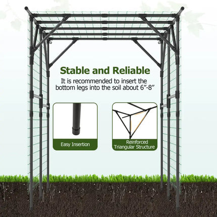 Large Garden Arch Trellis for Climbing Plants Outdoor Grape Vine Support-Black - Black - Outdoor Decor