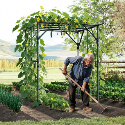 Large Garden Arch Trellis for Climbing Plants Outdoor Grape Vine Support-Black - Black - Outdoor Decor