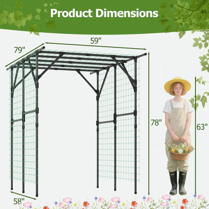 Large Garden Arch Trellis for Climbing Plants Outdoor Grape Vine Support-Black - Black - Outdoor Decor
