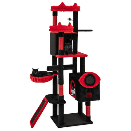 Large Gothic Cat Tree with Cat Condos and Plush Perches-Black & Red - Black & Red - Cat Trees Condos & Scratchers