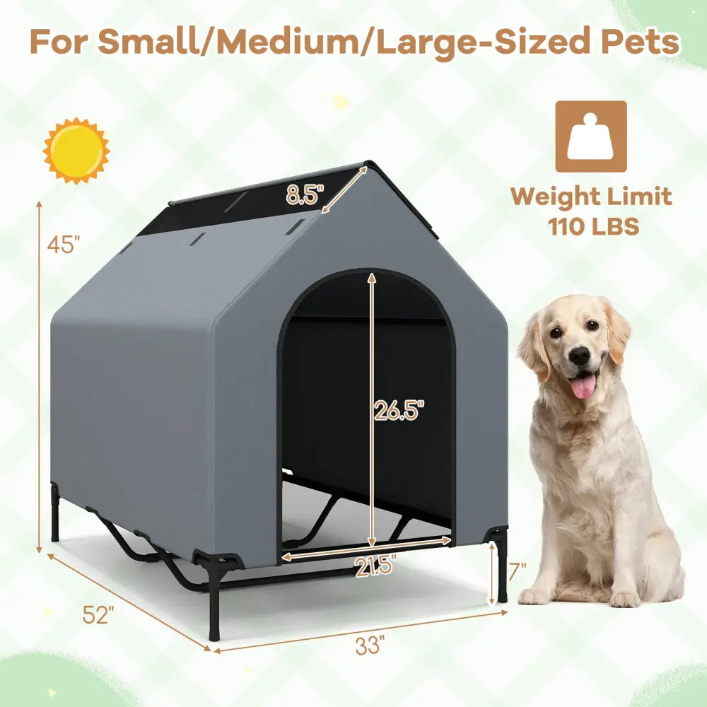 Large/Middle/Small Outdoor Elevated Pet House with Ventilated Windows-L - Gray - Dog Supplies