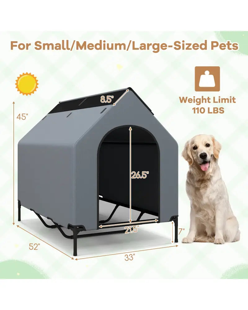 Large/Middle/Small Outdoor Elevated Pet House with Ventilated Windows-L - Gray - Dog Supplies