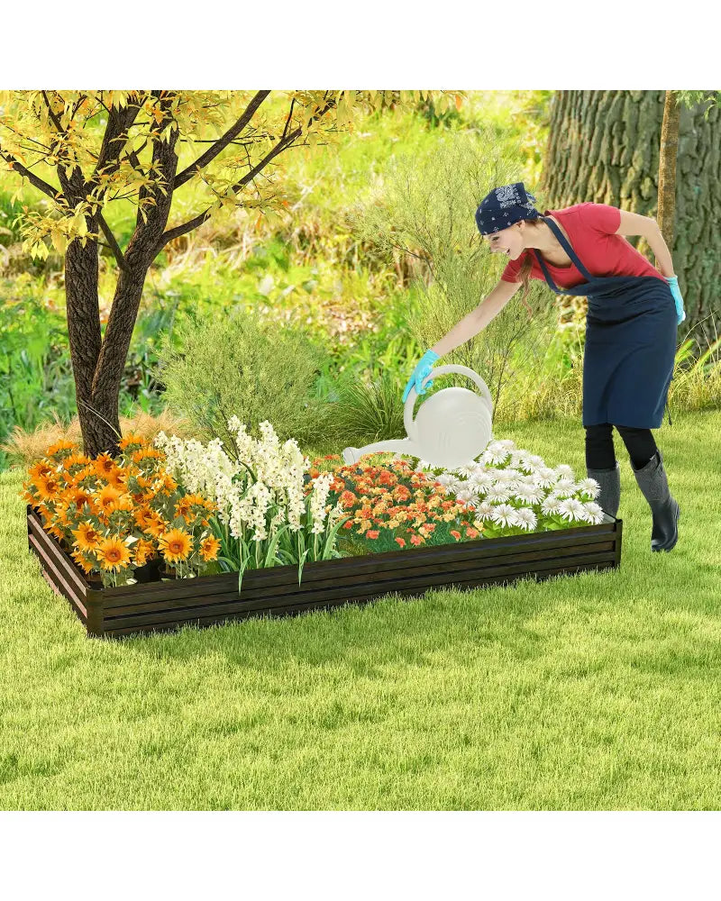 Large Outdoor Metal Planter Box for Vegetable Fruit Herb Flower-Coffee - Coffee - Raised Garden Beds