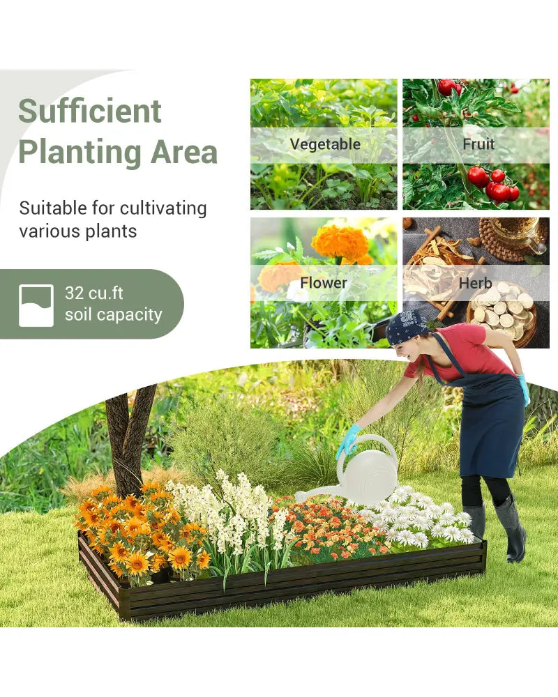 Large Outdoor Metal Planter Box for Vegetable Fruit Herb Flower-Coffee - Coffee - Raised Garden Beds