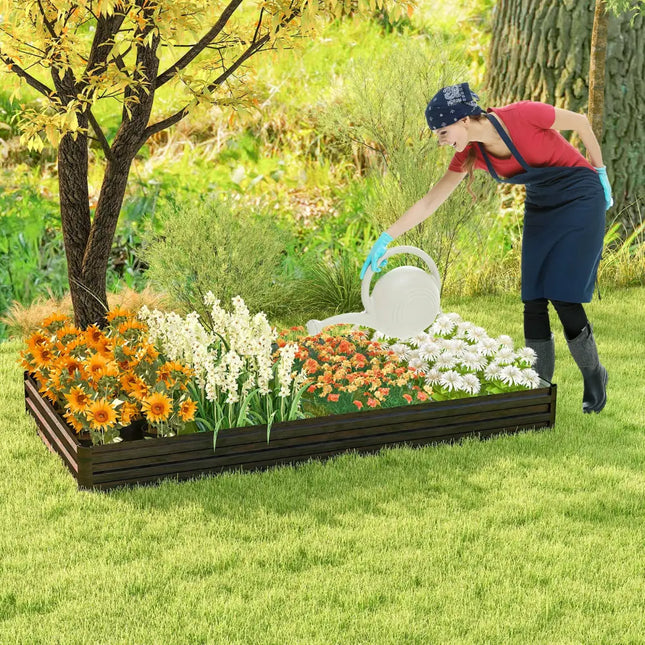 Large Outdoor Metal Planter Box for Vegetable Fruit Herb Flower-Coffee - Coffee - Raised Garden Beds