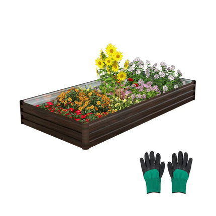 Large Outdoor Metal Planter Box for Vegetable Fruit Herb Flower-Coffee - Coffee - Raised Garden Beds