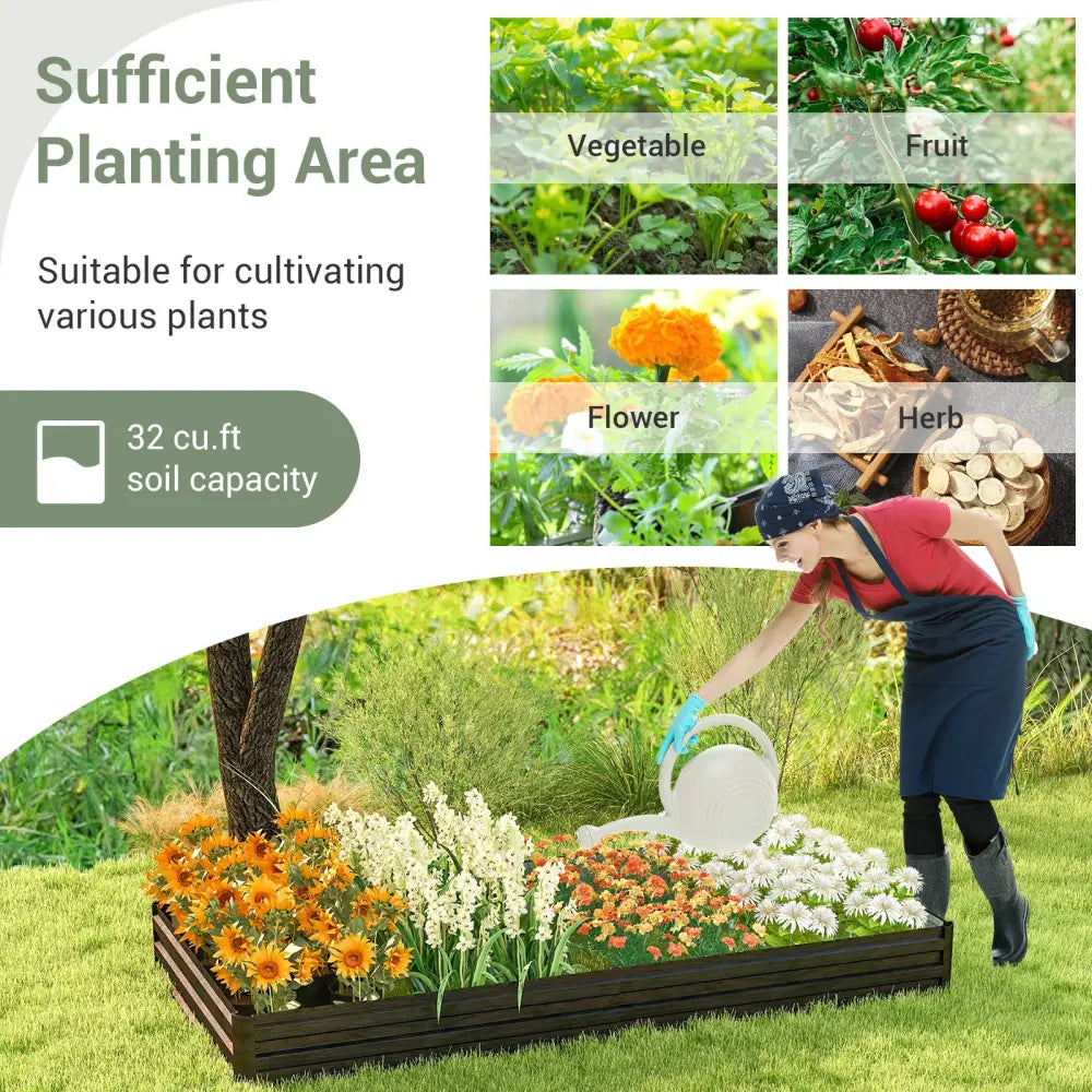 Large Outdoor Metal Planter Box for Vegetable Fruit Herb Flower-Coffee - Coffee - Raised Garden Beds
