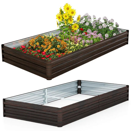 Large Outdoor Metal Planter Box for Vegetable Fruit Herb Flower-Coffee - Coffee - Raised Garden Beds