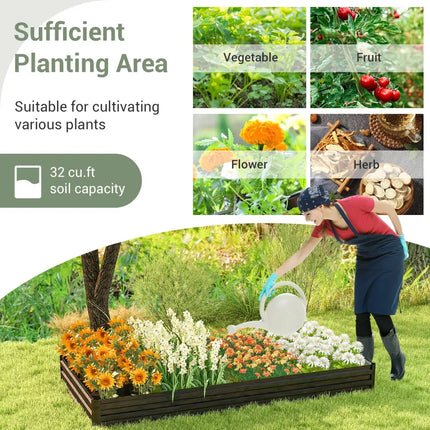 Large Outdoor Metal Planter Box for Vegetable Fruit Herb Flower-Coffee - Coffee - Raised Garden Beds