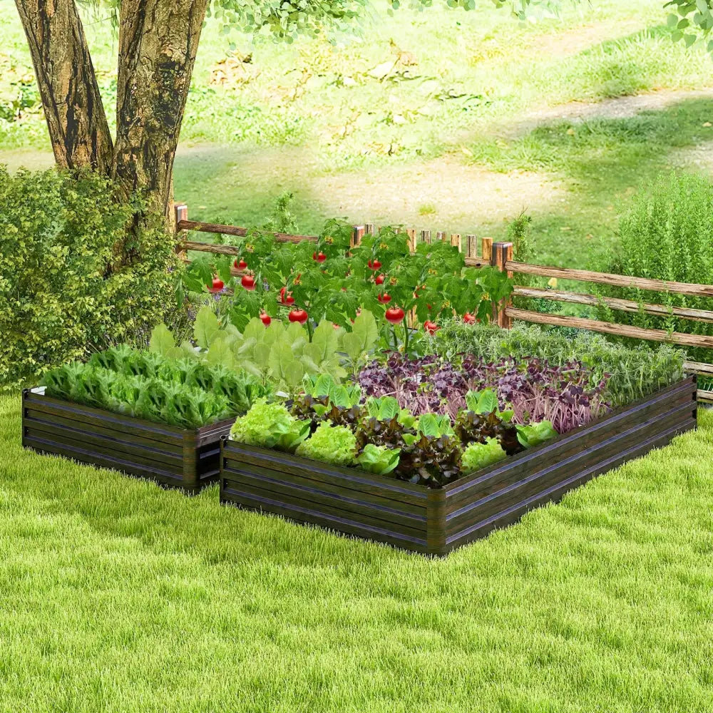 Large Outdoor Metal Planter Box for Vegetable Fruit Herb Flower-Coffee - Coffee - Raised Garden Beds