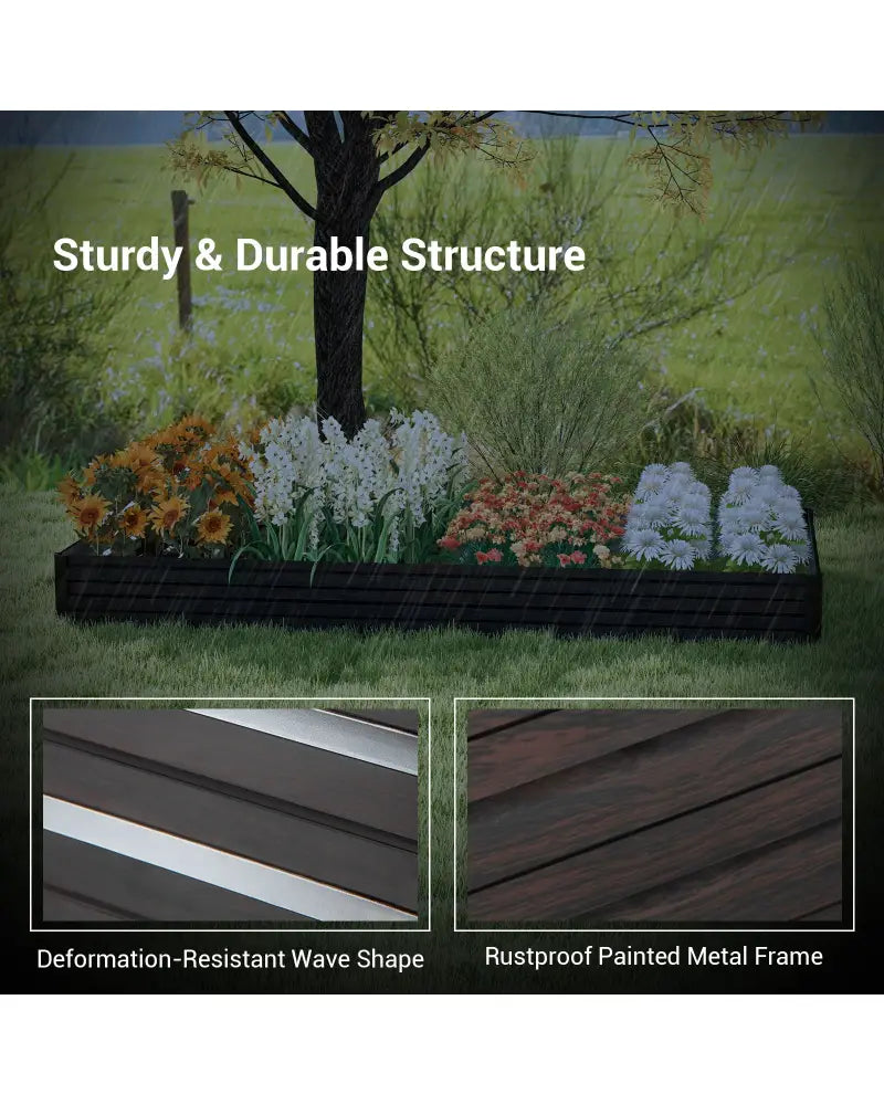 Large Outdoor Metal Planter Box for Vegetable Fruit Herb Flower-Coffee - Coffee - Raised Garden Beds