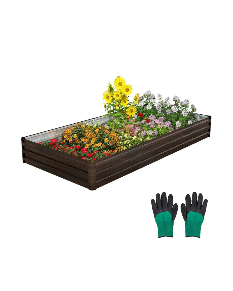 Large Outdoor Metal Planter Box for Vegetable Fruit Herb Flower-Coffee - Coffee - Raised Garden Beds