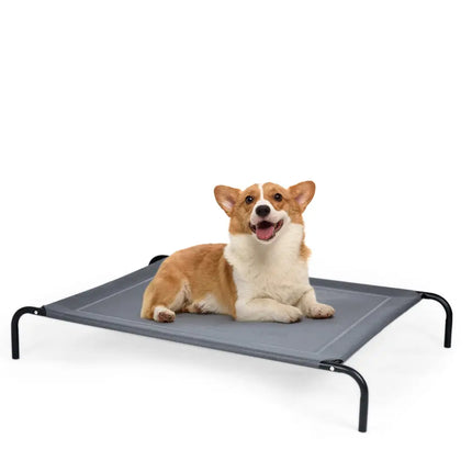 Large Pet Bed Indoor Outdoor Camping Steel Frame Elevated Pet Cot Mat - Black - Dog Beds