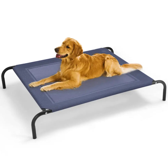 Large Pet Bed Indoor Outdoor Camping Steel Frame Elevated Pet Cot Mat-XL - Black - Dog Beds