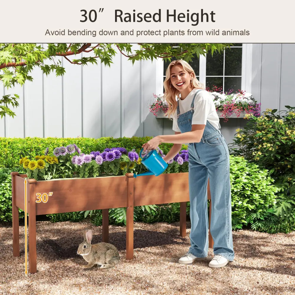 Large Raised Garden Bed with Drainage Holes and 6 Supporting Legs-Brown - Brown - Raised Garden Beds