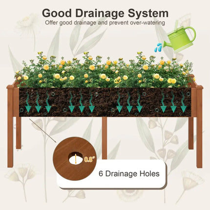 Large Raised Garden Bed with Drainage Holes and 6 Supporting Legs-Brown - Brown - Raised Garden Beds