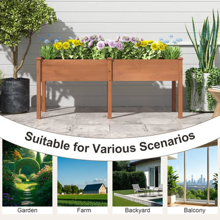 Large Raised Garden Bed with Drainage Holes and 6 Supporting Legs-Brown - Brown - Raised Garden Beds
