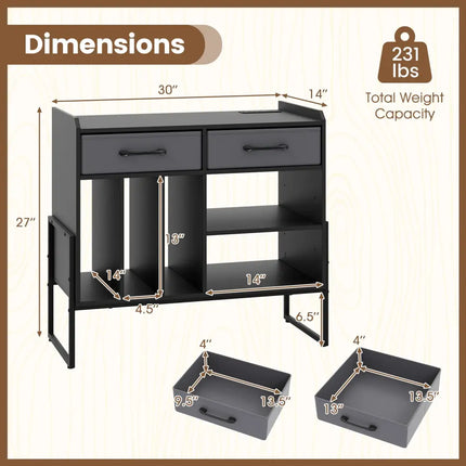 Large Record Player Stand with Charging Station Mid Century Modern Vinyl Storage Cabinet-Black - Black - End & Side