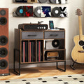 Large Record Player Stand with Charging Station Mid Century Modern Vinyl Storage Cabinet-Rustic Brown - Rustic Brown