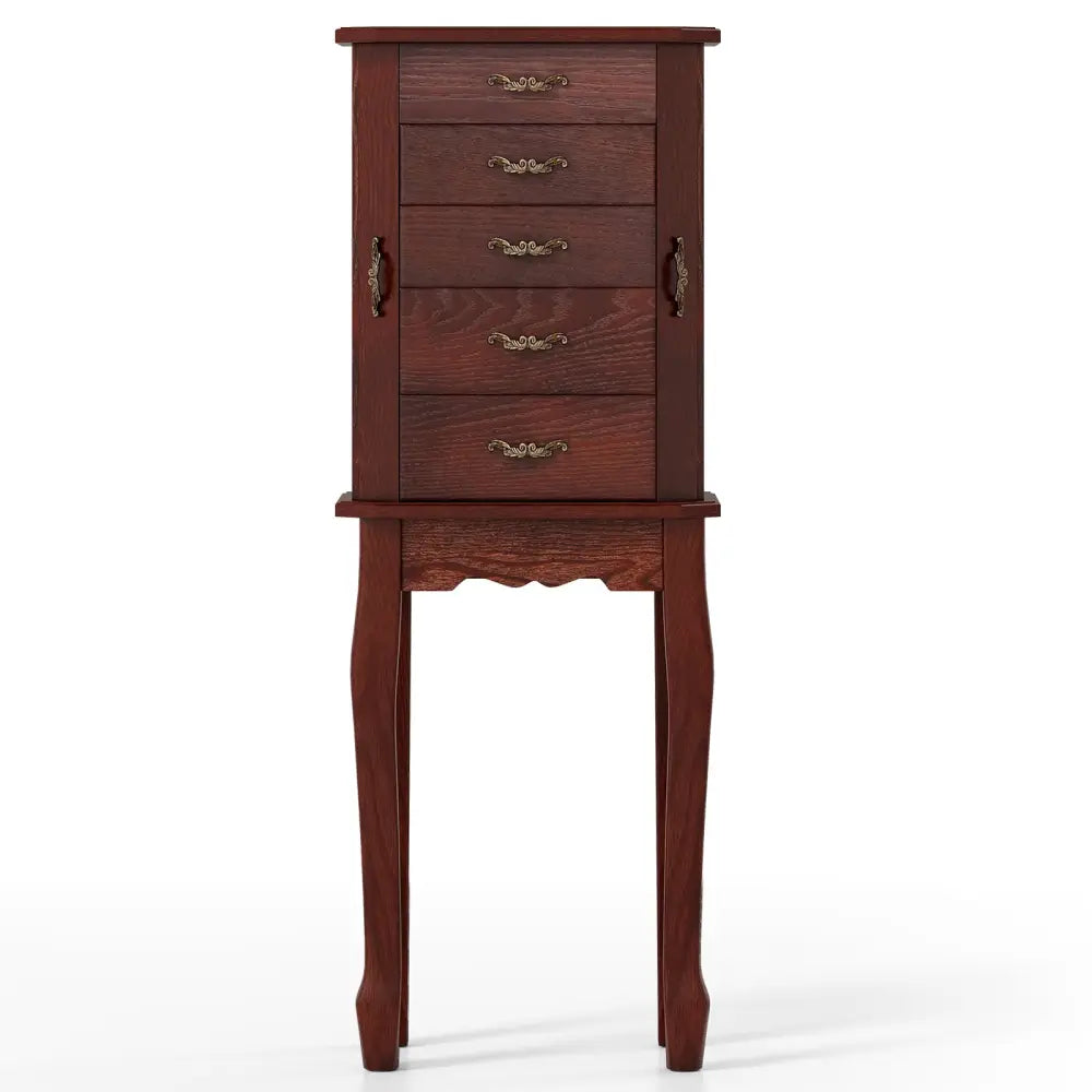 Large Storage Capacity Jewelry Cabinet with 5 Drawers-Walnut - Walnut - Jewelry Armoires