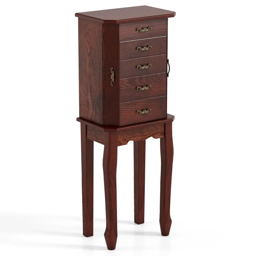 Large Storage Capacity Jewelry Cabinet with 5 Drawers-Walnut - Walnut - Jewelry Armoires
