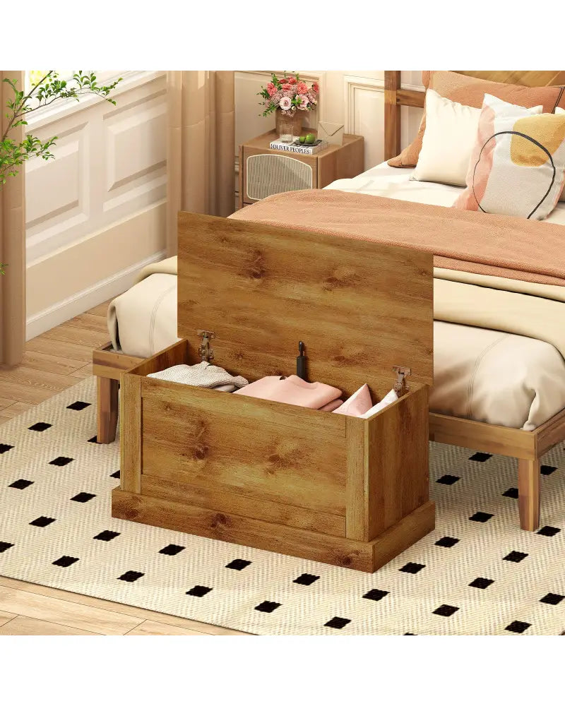 Large Storage Chest with Safety Metal Hinge-Oak - Natural - Shoe Racks & Storage Benches