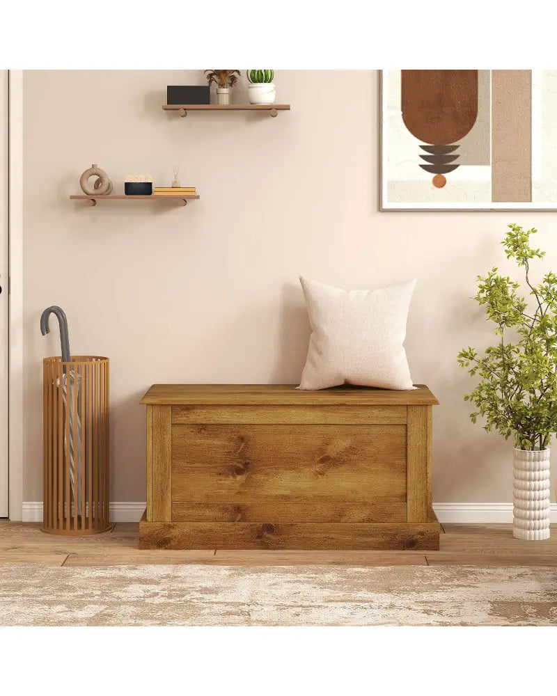 Large Storage Chest with Safety Metal Hinge-Oak - Natural - Shoe Racks & Storage Benches