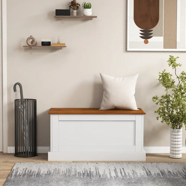 Large Storage Chest with Safety Metal Hinge-White - White - Shoe Racks & Storage Benches