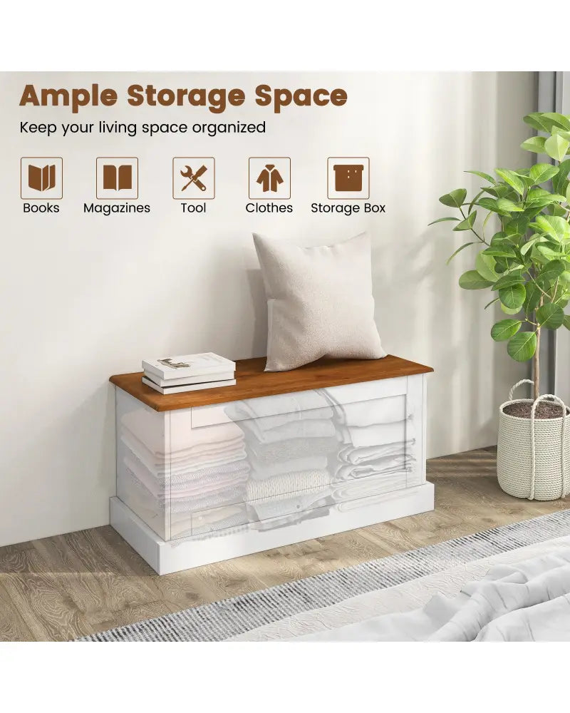 Large Storage Chest with Safety Metal Hinge-White - White - Shoe Racks & Storage Benches