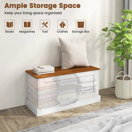 Large Storage Chest with Safety Metal Hinge-White - White - Shoe Racks & Storage Benches