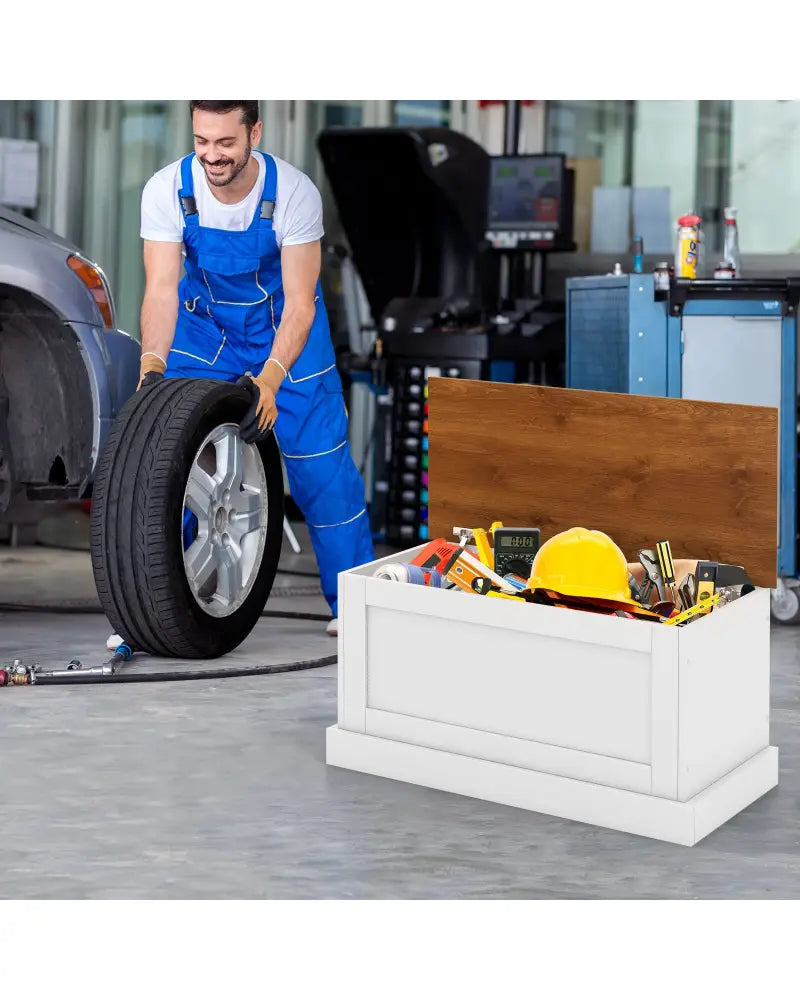 Large Storage Chest with Safety Metal Hinge-White - White - Shoe Racks & Storage Benches