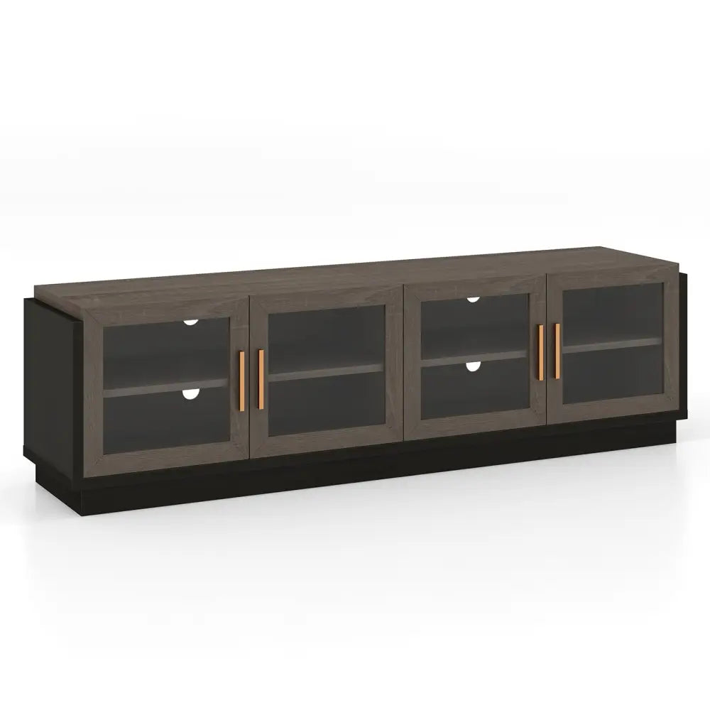 Large TV Stand for TVs up to 75 Inch with 4 Tempered Glass Doors for Living Room-Gray - Gray - Entertainment Centers &