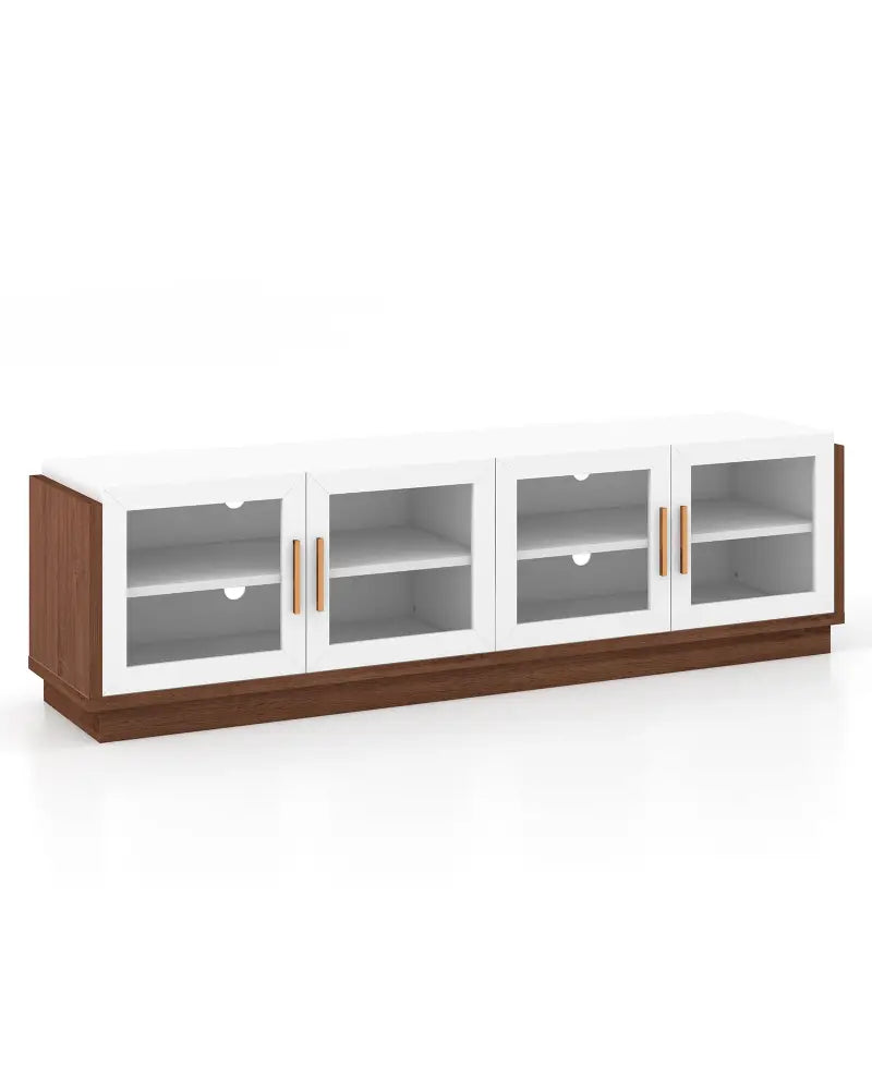 Large TV Stand for TVs up to 75 Inch with 4 Tempered Glass Doors for Living Room-White - White - Entertainment Centers