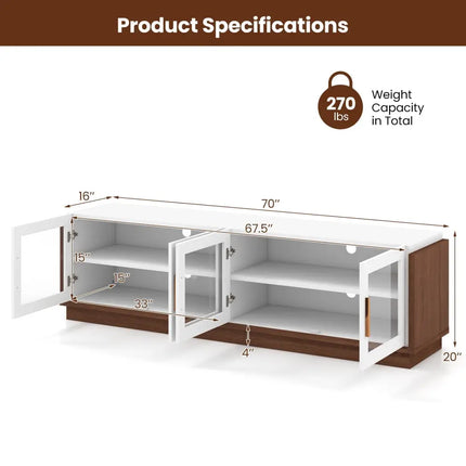 Large TV Stand for TVs up to 75 Inch with 4 Tempered Glass Doors for Living Room-White - White - Entertainment Centers