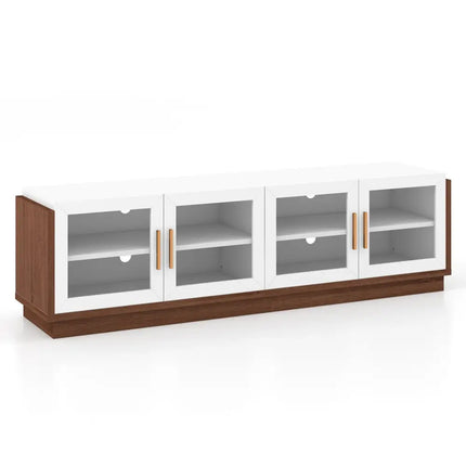 Large TV Stand for TVs up to 75 Inch with 4 Tempered Glass Doors for Living Room-White - White - Entertainment Centers