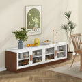 Large TV Stand for TVs up to 75 Inch with 4 Tempered Glass Doors for Living Room-White - White - Entertainment Centers