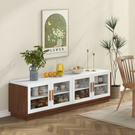 Large TV Stand for TVs up to 75 Inch with 4 Tempered Glass Doors for Living Room-White - White - Entertainment Centers