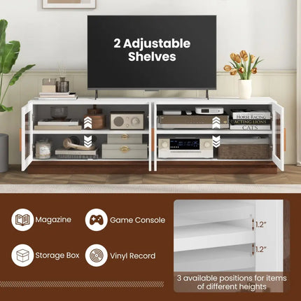 Large TV Stand for TVs up to 75 Inch with 4 Tempered Glass Doors for Living Room-White - White - Entertainment Centers