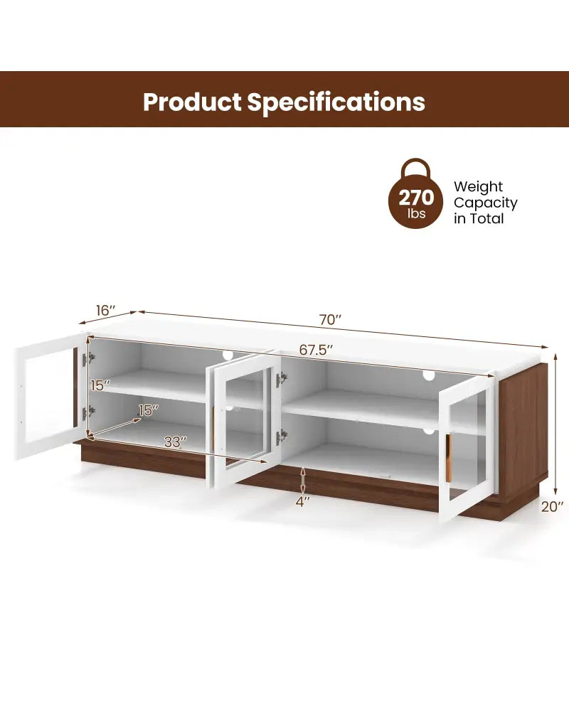 Large TV Stand for TVs up to 75 Inch with 4 Tempered Glass Doors for Living Room-White - White - Entertainment Centers