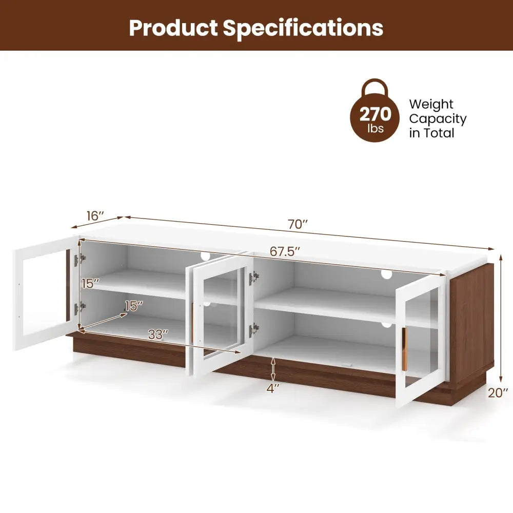 Large TV Stand for TVs up to 75 Inch with 4 Tempered Glass Doors for Living Room-White - White - Entertainment Centers