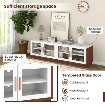 Large TV Stand for TVs up to 75 Inch with 4 Tempered Glass Doors for Living Room-White - White - Entertainment Centers