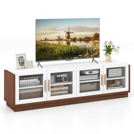 Large TV Stand for TVs up to 75 Inch with 4 Tempered Glass Doors for Living Room-White - White - Entertainment Centers